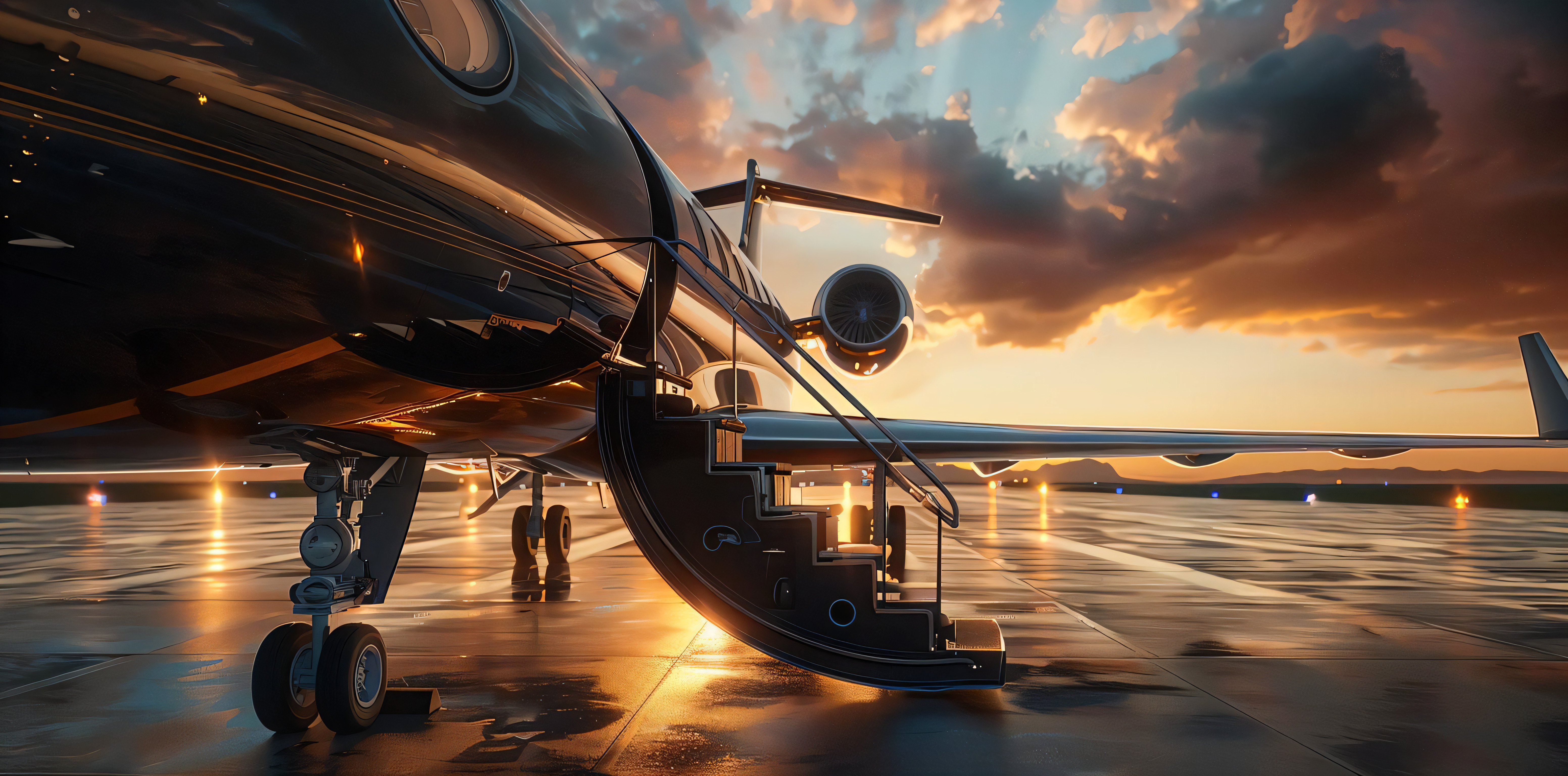 Jet Origin executive jet on the ramp at dusk